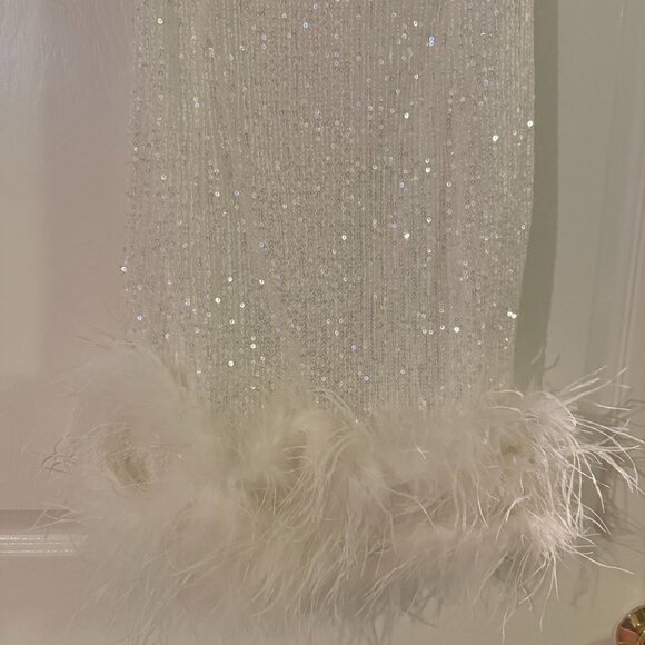 White Sequin Feather Mini Dress – Size Medium - Picture 3 of 5